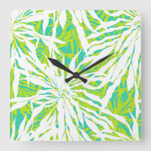 Tropical Palm Leaves Pattern Square Wall Clock