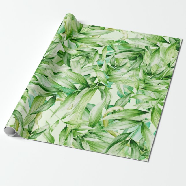 Tropical Palm Leaves Pattern Wrapping Paper (Unrolled)