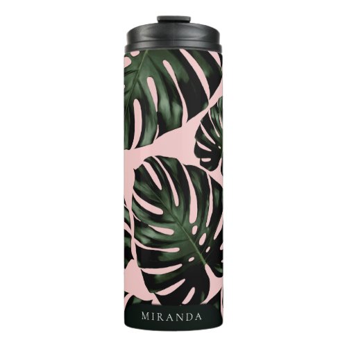 Tropical Palm Leaves Personalized Name Tote Bag Thermal Tumbler