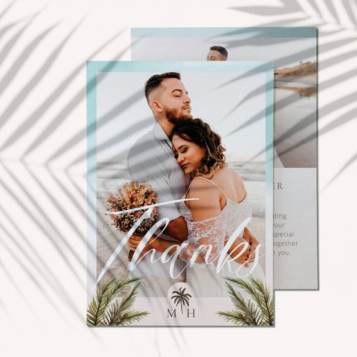 Tropical Palm Leaves Photo Palm Tree Monogram Thank You Card