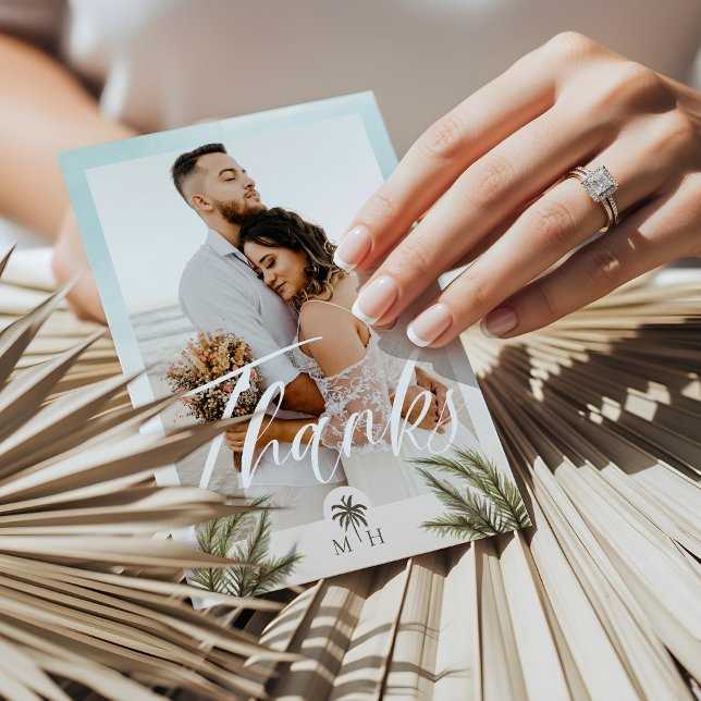 Tropical Palm Leaves Photo Palm Tree Monogram Thank You Card (Tropical Palm Leaves Photo Palm Tree Monogram Thank You Card)
