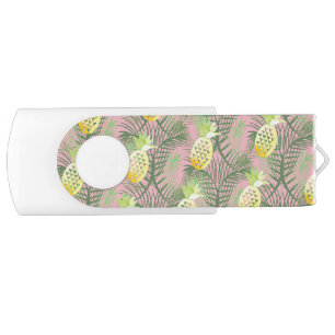 Tropical Palm Leaves Pineapple Green Pink Pattern Flash Drive