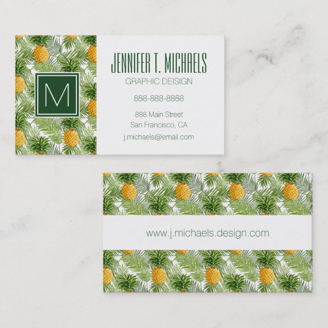 Tropical Palm Leaves & Pineapples | Add Your Name Business Card (Front/Back)