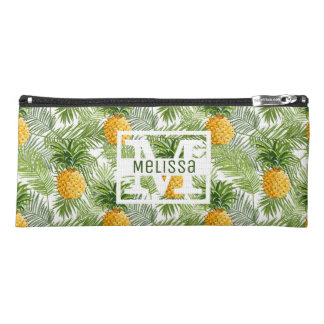 Tropical Palm Leaves & Pineapples | Add Your Name Pencil Case