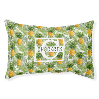 Tropical Palm Leaves & Pineapples | Add Your Name Pet Bed