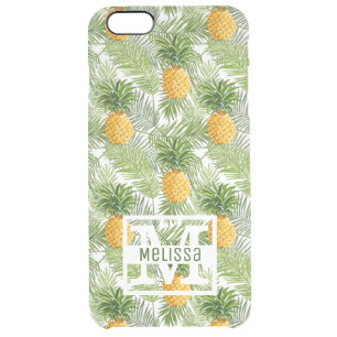 Tropical Palm Leaves & Pineapples Add Your Name Clear iPhone 6 Plus Case