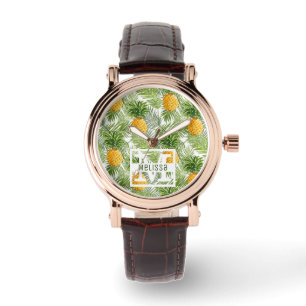 Tropical Palm Leaves & Pineapples Add Your Name Watch