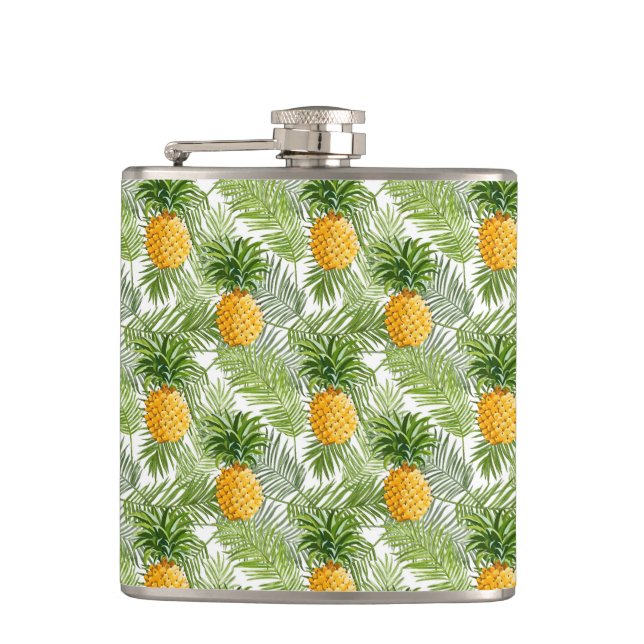 Tropical Palm Leaves & Pineapples Flask (Front)