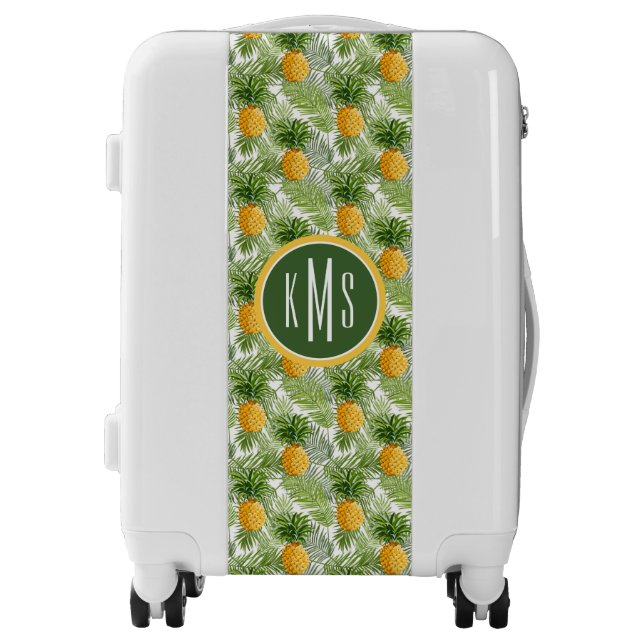 Tropical Palm Leaves & Pineapples | Monogram Luggage (Front)