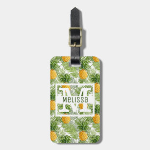 Tropical Palm Leaves & Pineapples Monogram Luggage Tag