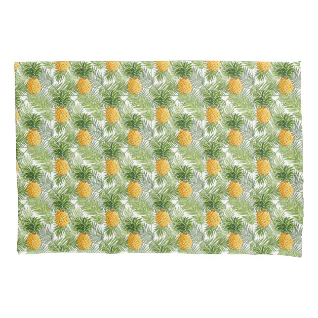 Tropical Palm Leaves & Pineapples Pillow Case (Front-Left)