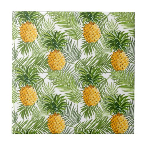 Tropical Palm Leaves  Pineapples Tile
