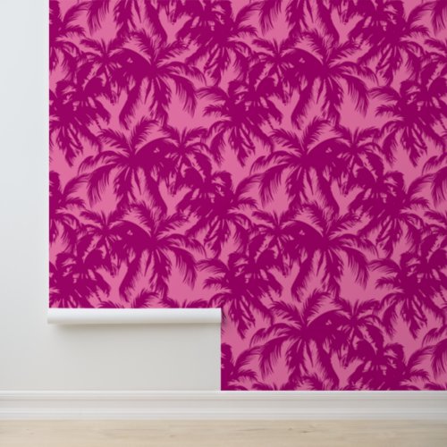 Tropical Palm Leaves Pink and Fuscia Wallpaper