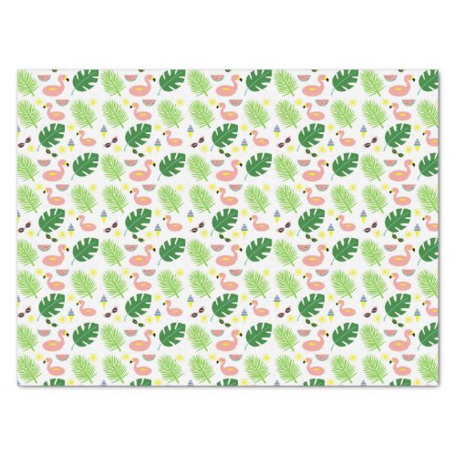 Tropical Palm Leaves Pink Flamingos Pattern Tissue Paper
