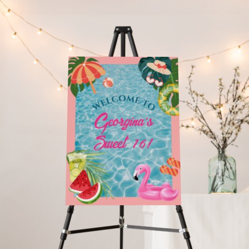 Tropical Palm Leaves Pool Party Birthday Welcome  Foam Board