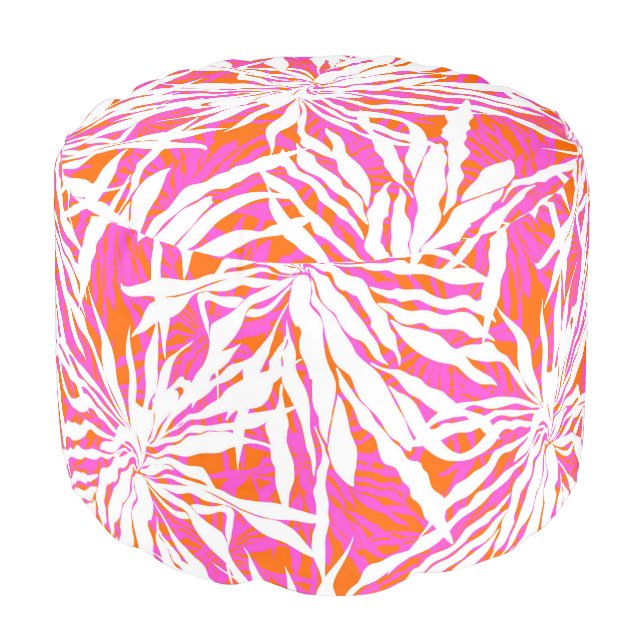 Tropical Palm Leaves Pouf (Angled Front)