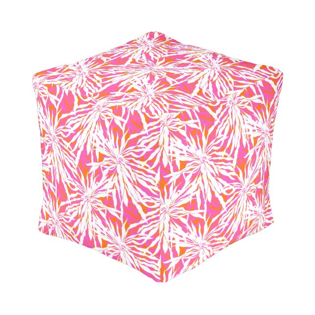 Tropical Palm Leaves Pouf (Angled Front)