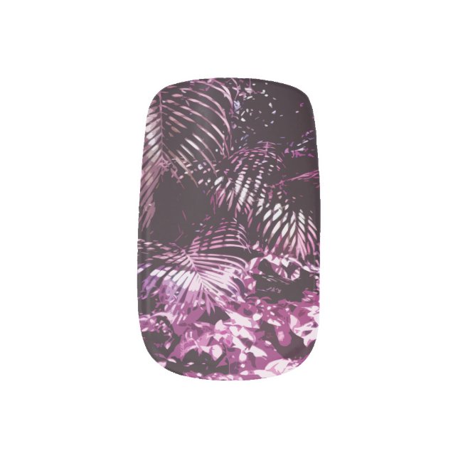 Tropical Palm Leaves Purple Minx Nail Art (Left Thumb)