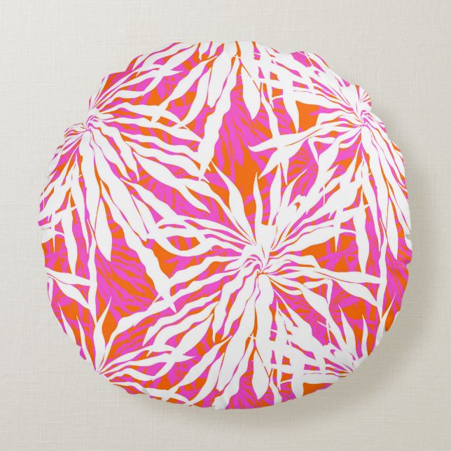 Tropical Palm Leaves Round Pillow (Front)