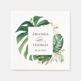 Tropical Palm Leaves Rustic Greenery Wedding Napkins