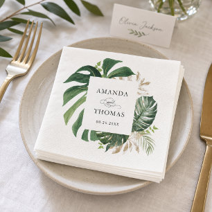 Tropical Palm Leaves Rustic Greenery Wedding Napkins