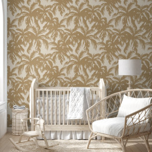 Tropical Palm Leaves Sand and Cream Wallpaper