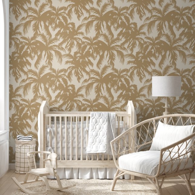 Tropical Palm Leaves Sand and Cream Wallpaper (Kids)