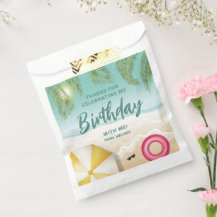 Tropical Palm Leaves Sand Beach Birthday Thank You Favor Bag