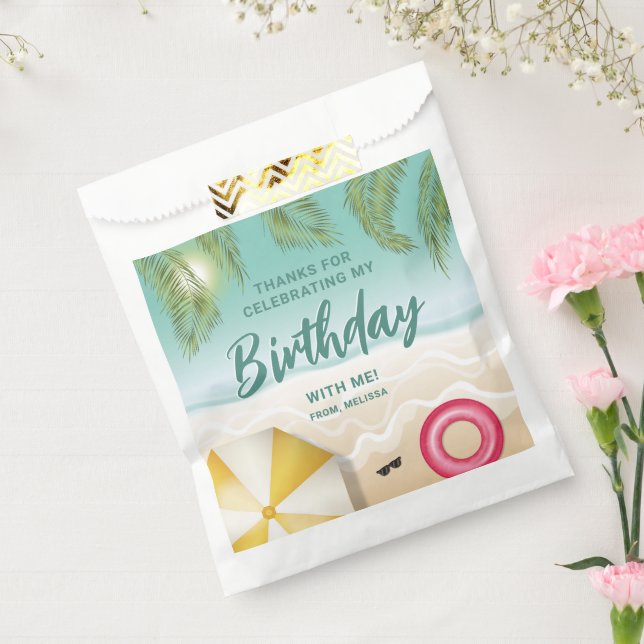 Tropical Palm Leaves Sand Beach Birthday Thank You Favor Bag (Sealed)