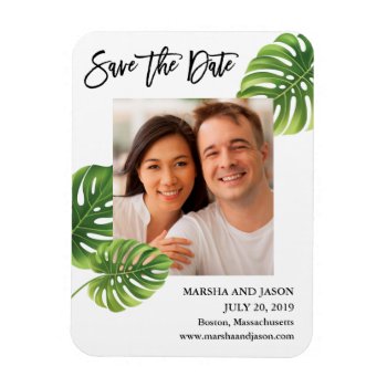 Tropical Palm Leaves Save The Date Magnet by marlenedesigner at Zazzle