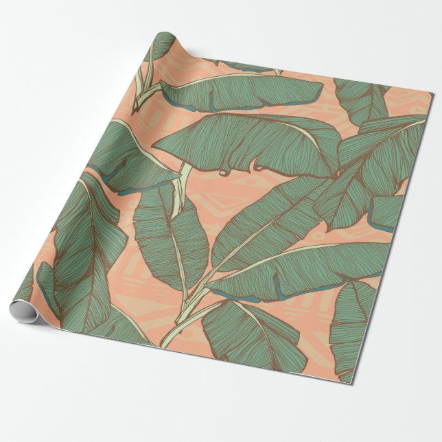 Tropical palm leaves seamless background wrapping paper (Unrolled)