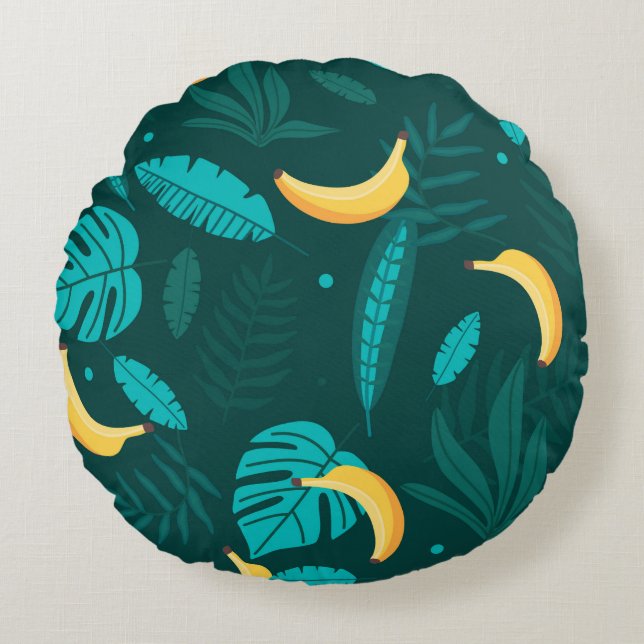 Tropical palm leaves Seamless pattern. Banana leav Round Pillow (Front)