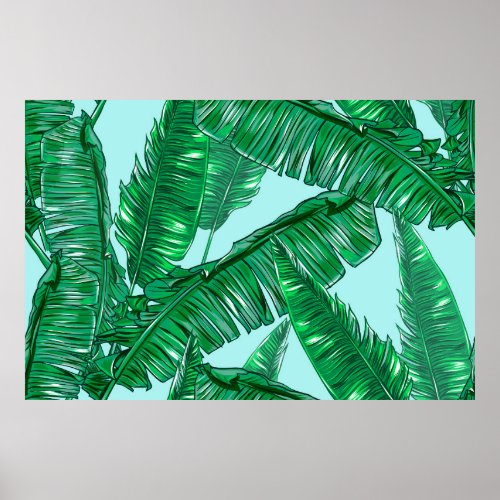 Tropical palm leaves seamless vintage floral patte poster