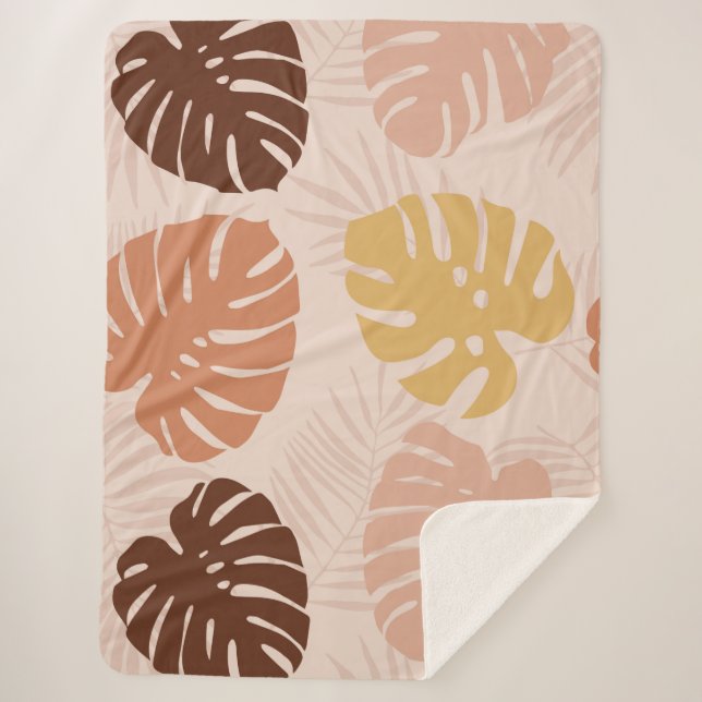 Tropical palm leaves sherpa blanket (Front)