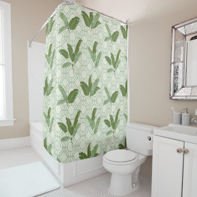 Tropical Palm Leaves Shower Curtain (In Situ)