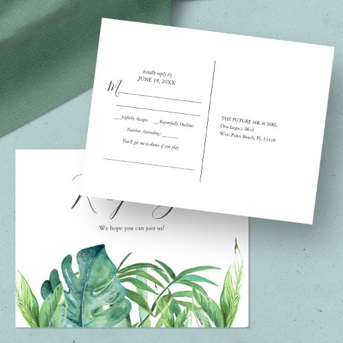 Tropical Palm Leaves Song Request RSVP Postcard