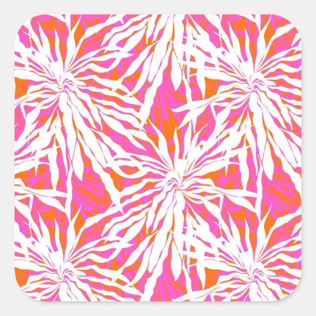 Tropical Palm Leaves Square Sticker (Front)