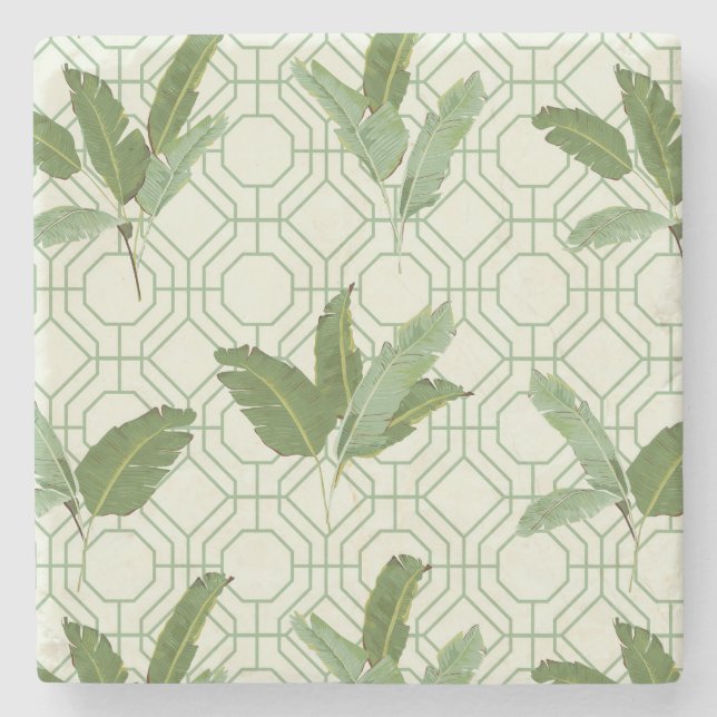 Tropical Palm Leaves Stone Coaster (Front)