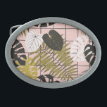Tropical palm leaves, stylish summer. belt buckle<br><div class="desc">Stylish summer tropical palm leaves in pink, white, black, gold color palete. Summer seamless pattern background with monstera, philodendron leaf. Tropic paradise decor vintage theme. Tropic Paradise: Embrace the Tropical Vibes with Palm Leaves and Monstera. Tropic Paradise: Monstera Leaves Dance Amid Pink, Gold, White Bliss. palm, pattern, decor, background, illustration,...</div>