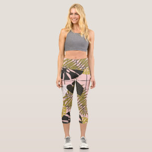 Tropical palm leaves, stylish summer. capri leggings