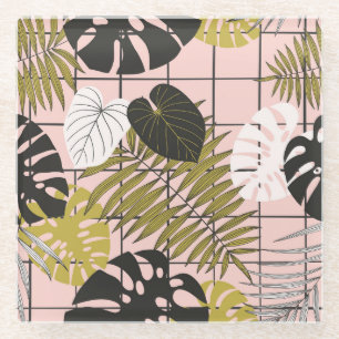 Tropical palm leaves, stylish summer. glass coaster