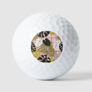 Tropical palm leaves, stylish summer. golf balls