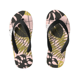 Tropical palm leaves, stylish summer. kid's flip flops