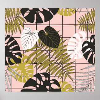 Tropical palm leaves, stylish summer. poster