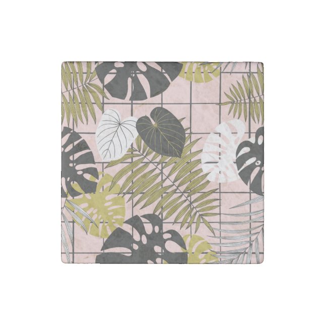 Tropical palm leaves, stylish summer. stone magnet (Front)