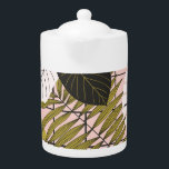 Tropical palm leaves, stylish summer. teapot<br><div class="desc">Stylish summer tropical palm leaves in pink, white, black, gold color palete. Summer seamless pattern background with monstera, philodendron leaf. Tropic paradise decor vintage theme. Tropic Paradise: Embrace the Tropical Vibes with Palm Leaves and Monstera. Tropic Paradise: Monstera Leaves Dance Amid Pink, Gold, White Bliss. palm, pattern, decor, background, illustration,...</div>