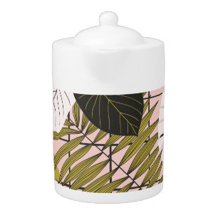 Tropical palm leaves, stylish summer. teapot