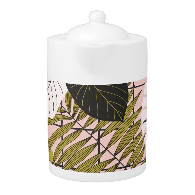 Tropical palm leaves, stylish summer. teapot (Front)