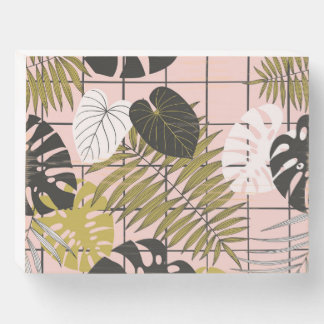 Tropical palm leaves, stylish summer. wooden box sign