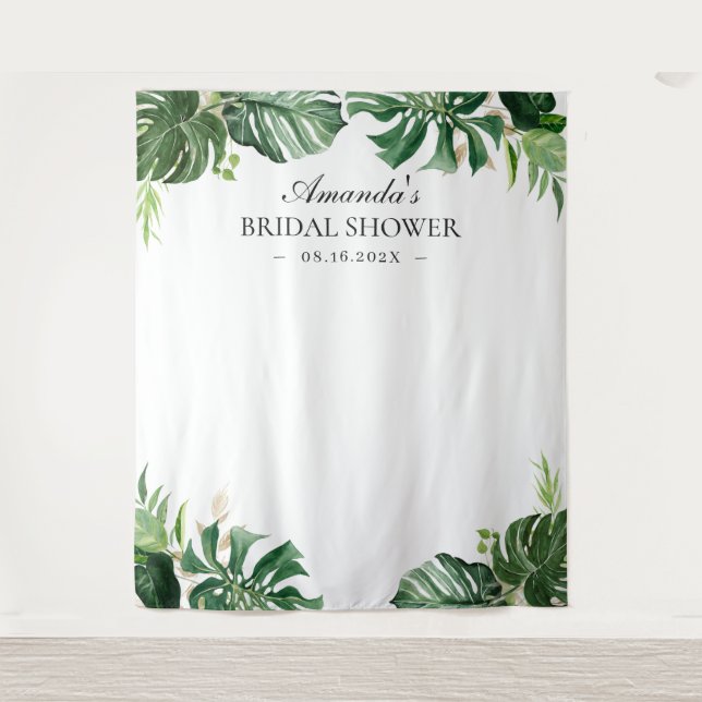 Tropical Palm Leaves Summer Bridal Shower Backdrop (Front)